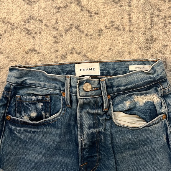 frame blue jean pants with intentional rips great condition size 24 - Picture 4 of 5